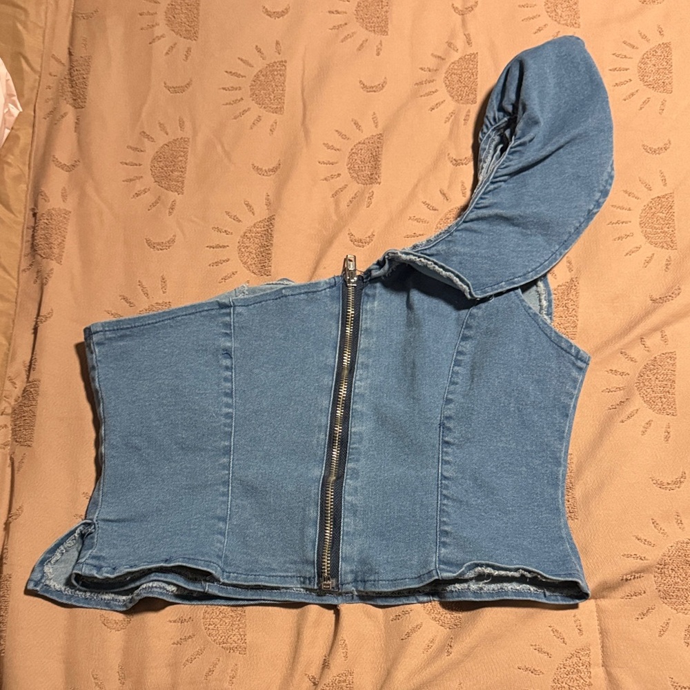 SHEIN Blue Denim One-Shoulder Top
